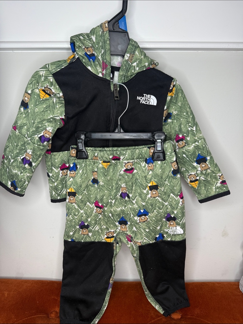The North Face Green Bear-Print Hooded Snowsuit Set